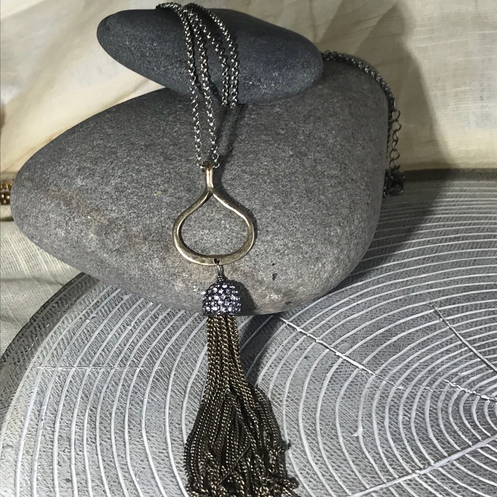 Antiqued Gold Tassel Necklace